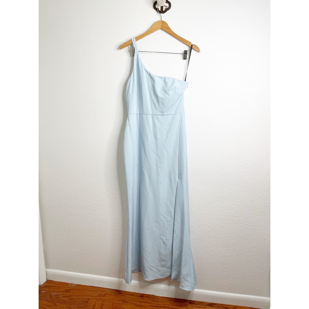Laundry by Shelli Segal Light Blue‎ One Shoulder Maxi Gown Side Slit Size 10 - Picture 2 of 7